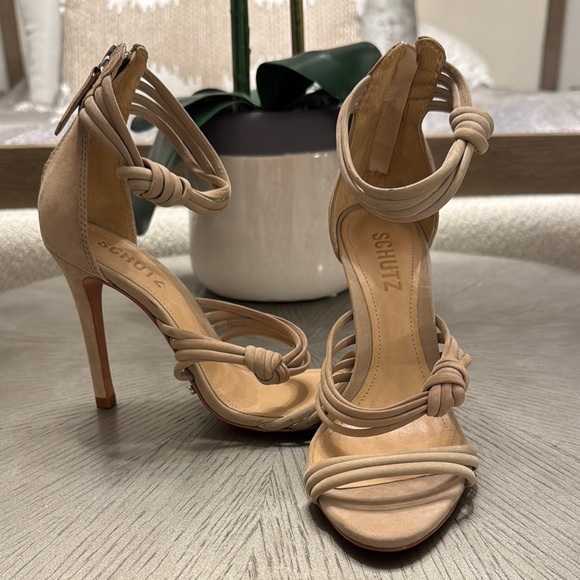 SCHUTZ Shoes - SCHUTZ Tan Stiletto Heels with Ankle Strap